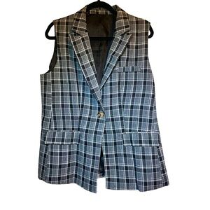 Women's Jacket Plaid Button Blazer vest grey black clueless